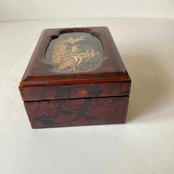 Chinese Cork Diorama Trinket Box Handcrafted in Wood Vintage - Picture 4 of 8